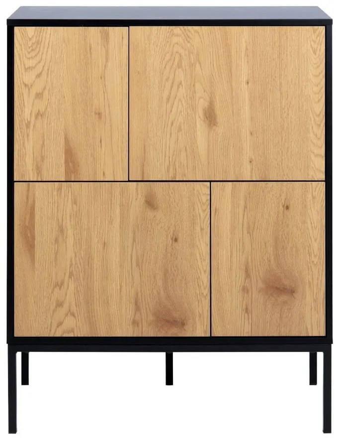 Fekete-natúr színű magas komód tölgyfa dekorral 80x103 cm Seaford – Actona