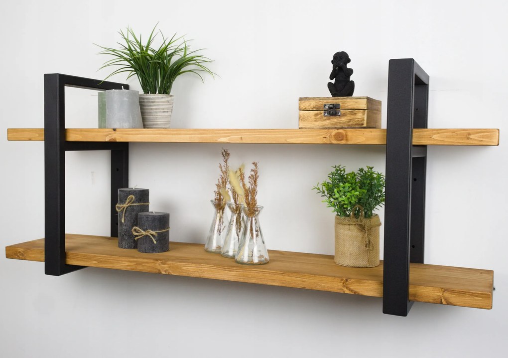 Akasztós polc Fali könyvespolc Loft Ipari fa fém 120cm