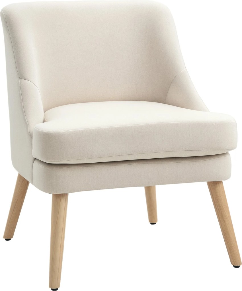 HOMCOM Szék, Vászon Hatású, Karfás, Párnázott Zsírkoptató, Fahéjjal, Nappalihoz, Dolgozószobához, Krémfehér | Aosom