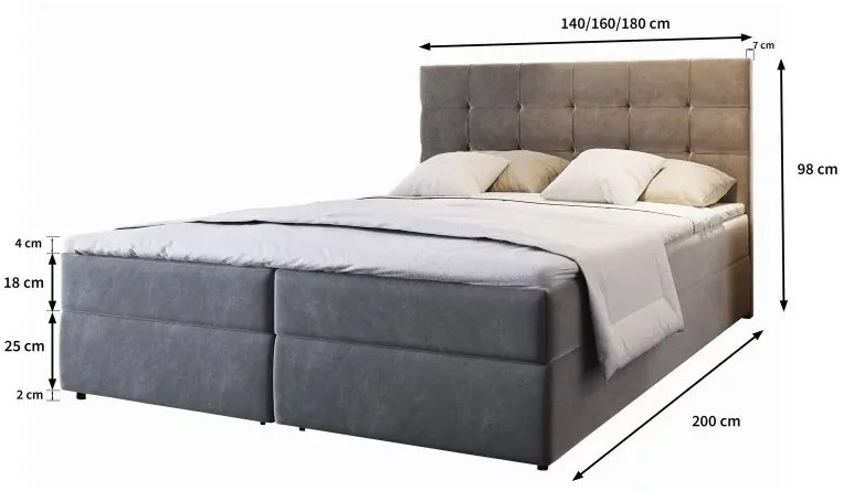 Kárpitozott boxspring ágy GLORIEN 180x200 cm bíbor Matrac: Bonell rugós matrac