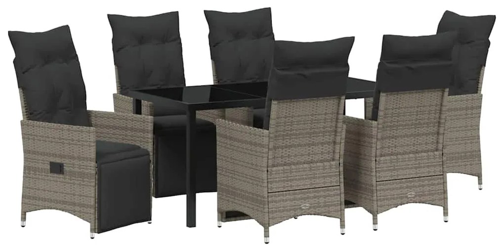 vidaXL Kert étkező szett párnával 7 pcs Szürke polirattan