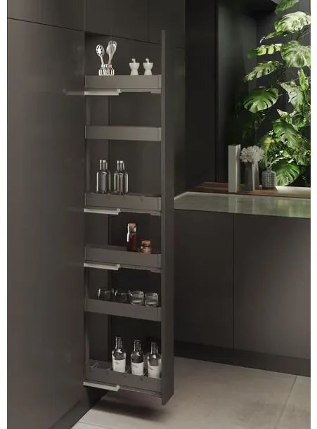 Konyhai fémrács, 200mm, bal oldalra szerelhető, antracit, teljes kihúzás, csillapított záródás, rejtett fióksín, 3 kosár SIGE, PRO LINE 249