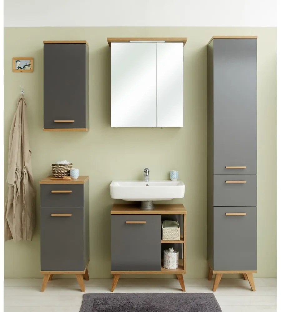 Szürke mosdó alatti szekrény tölgyfa dekorral 60,5x65 cm Quickset 924 – Pelipal