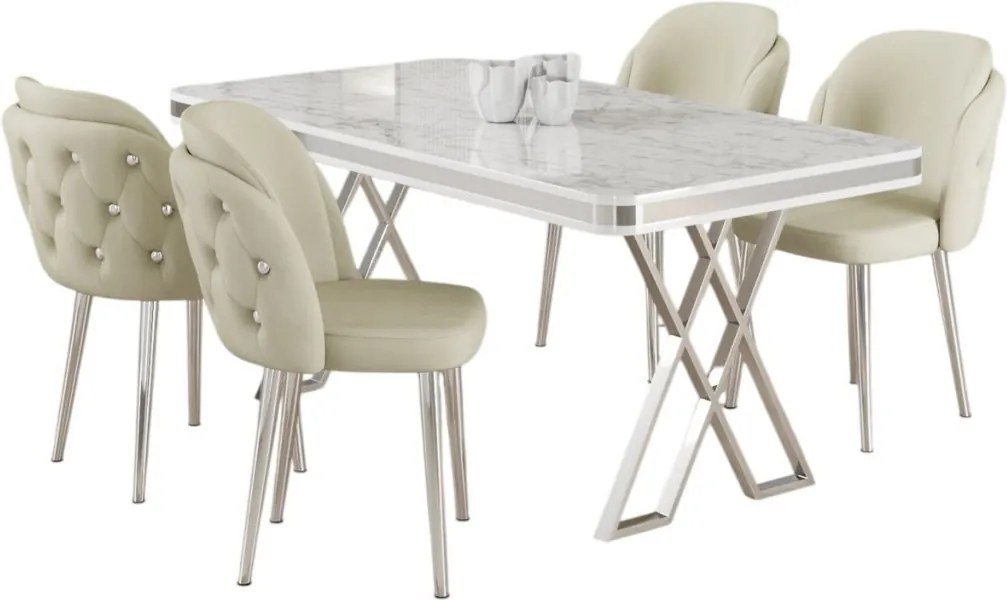 Rigel étkezőgarnitúra, fehér-króm, 130 cm – TR240CHR2230