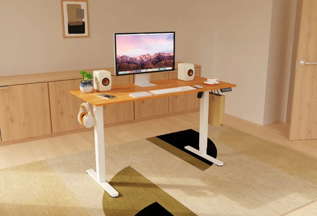 Elektromosan állítható magasságú íróasztal - 140x60cm arany tölgy ülő-/állómunkához - LVN System Lite LV1718