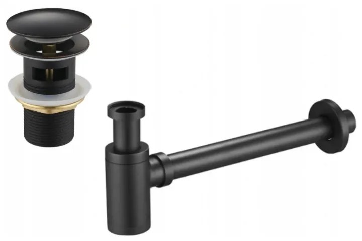 Mexen kör alakú mosdó fél szifon kerámia klikkel záródó dugóval, túlfolyós, antik fekete - 7992050-79