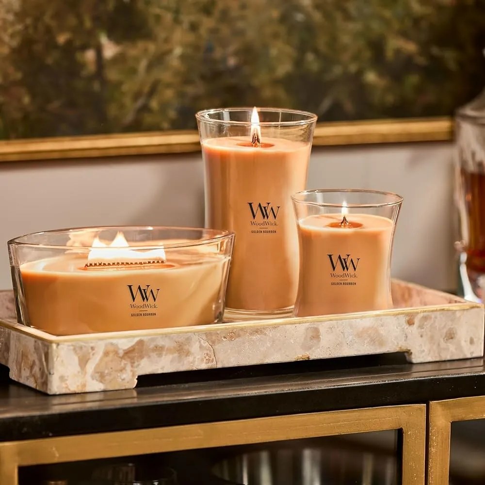 WoodWick Illatosító gyertya nagy vázában GoldenBourbon, 609 g