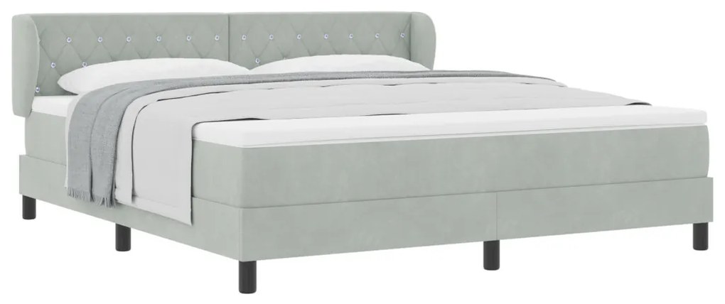 Boxspring Ágy Matrac Kivilágos Szürke 180x200 cm Bársony