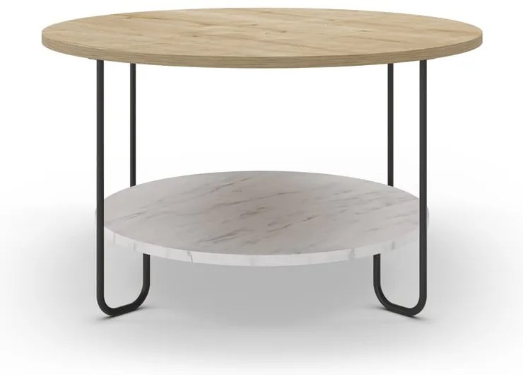 Natúr színű kerek dohányzóasztal tölgyfa dekoros asztallappal ø 80 cm Tonka – Marckeric