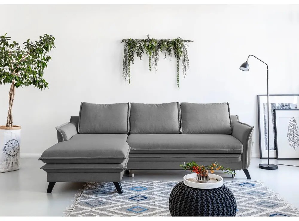 Charming Charlie sötétszürke kinyitható sarokkanapé, bal oldali - Miuform