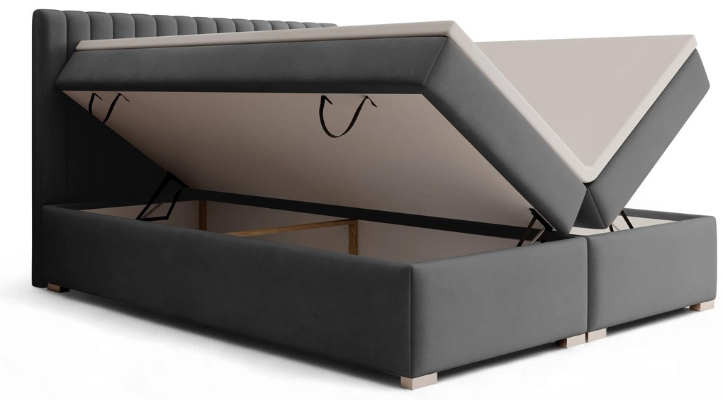 Solani kontinentális ágy 160x200 tárolóval - sötétszürke Castel 93 bársony