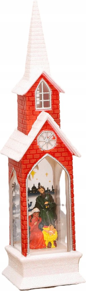 LED-es karácsonyi templom figurával piros 5.5 x 5.5 x 21 cm