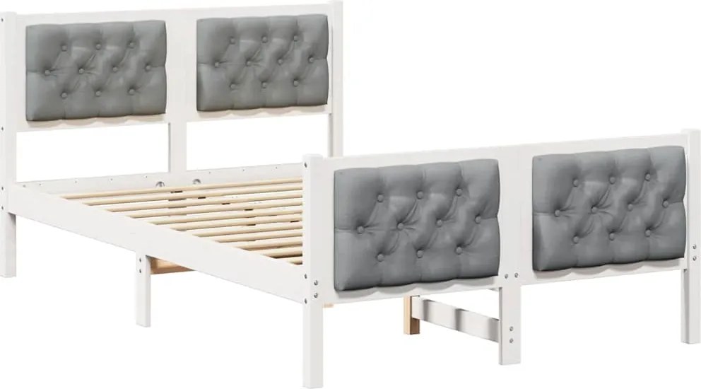 vidaXL Ágykeret fejtámlával Világosszürke 135 x 190 cm Tömör fenyőfa