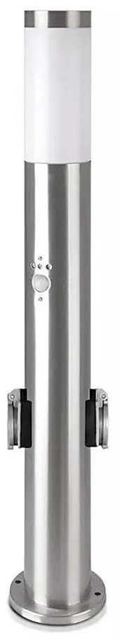 V-Tac Kültéri érzékelős lámpa + 2 aljzat 1xE27/60W/230V IP44 60cm matt króm VT0461