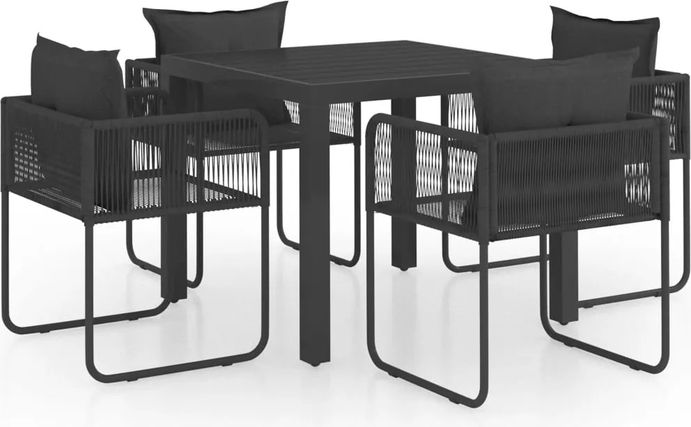 vidaXL 5 részes fekete PVC rattan kerti étkezőgarnitúra