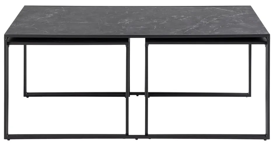 Matt fekete dohányzóasztal szett márvány dekoros asztallappal, 3 db-os 60x120 cm Infinity – Actona