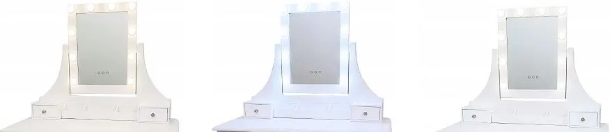 Öltözőasztal LED tükör és fehér zsámoly