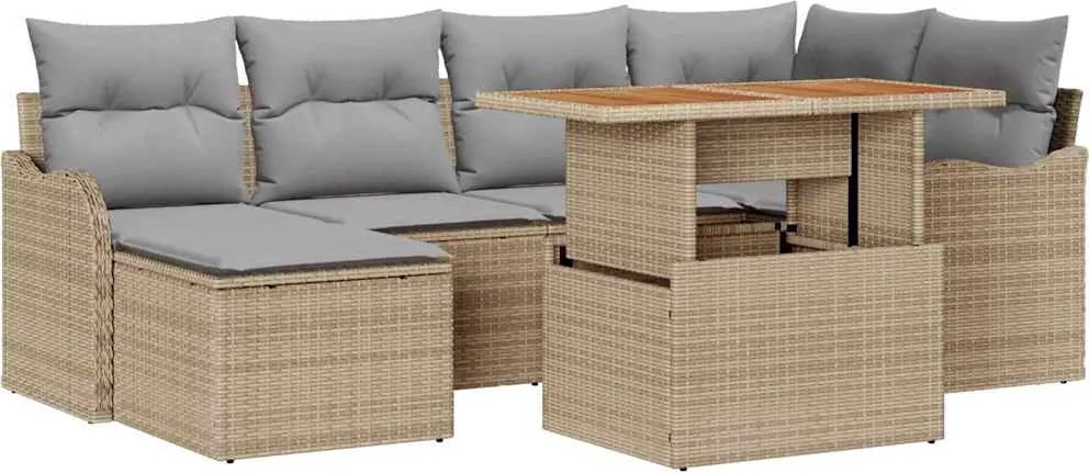 vidaXL Kerti Kanapé Szett tárolóval 7 pcs Bézs Poli rattan