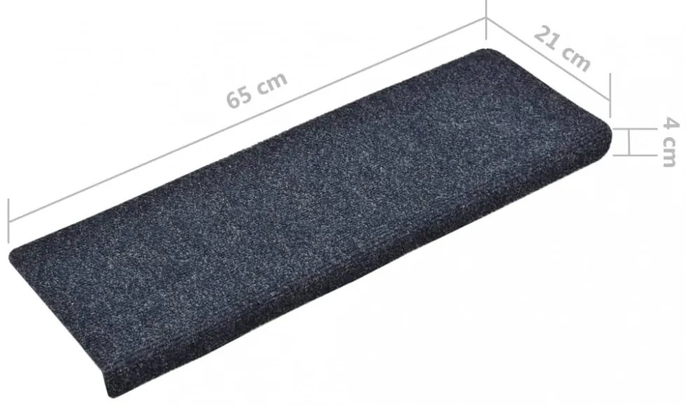 15 db öntapadós lépcsőszőnyeg, kék, téglalap alakú széllel, 65 x 21 x 4 cm