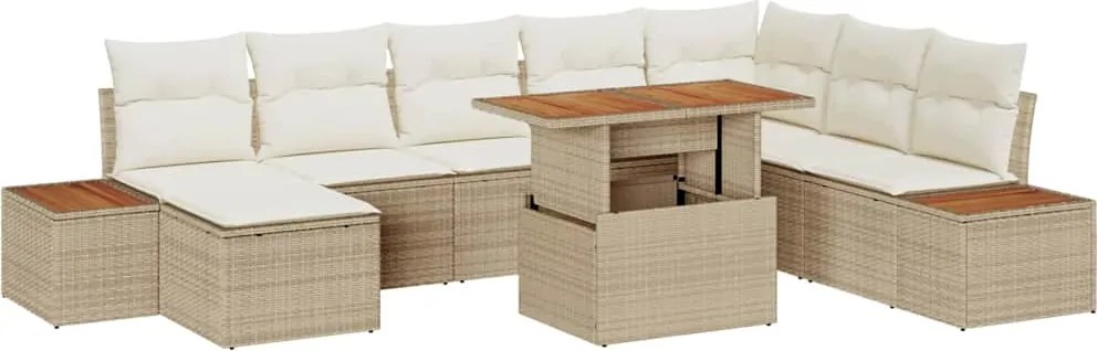 vidaXL Kerti Kanapé Szett tárolóval 9 pcs Bézs Poli rattan