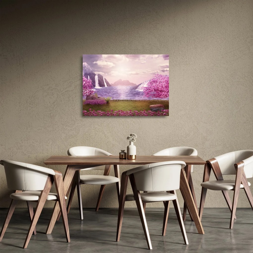 Rózsaszín fák képe fóval (üvegen) (70x50 cm)