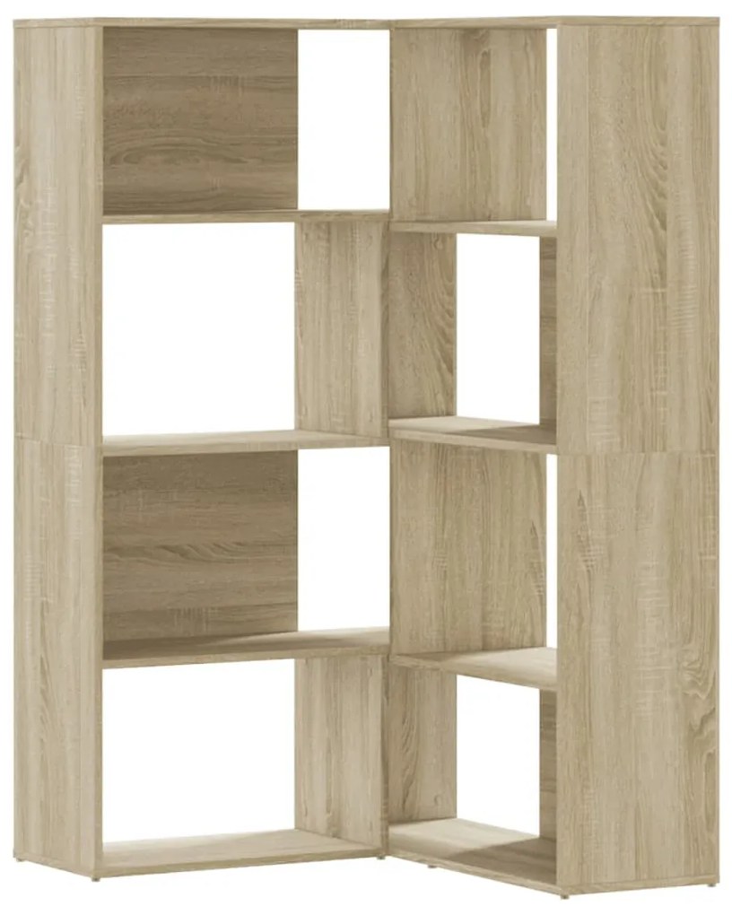 4 szintes sonoma tölgy szerelt fa sarok könyvespolc 85x85x140cm