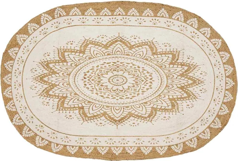 vidaXL Juta Szőnyeg Virágos Természetes 152 x 245 cm Juta