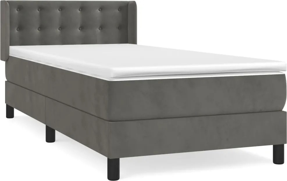 vidaXL sötétszürke bársony rugós ágy matraccal 90 x 200 cm