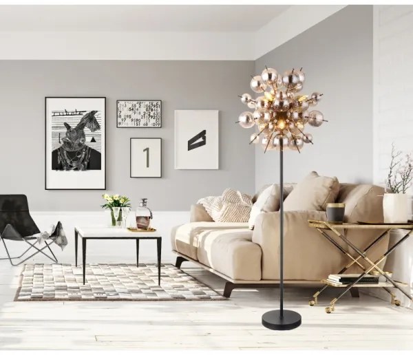 Globo 15633SS - Állólámpa UDO 6xE14/25W/230V fekete/füstös