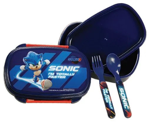 Sonic a sündisznó Faster szendvicsdoboz + evőeszköz szett