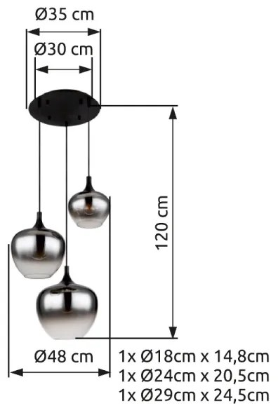 Globo 15548-3H - Csillár zsinóron MAXY 3xE27/40W/230V fekete