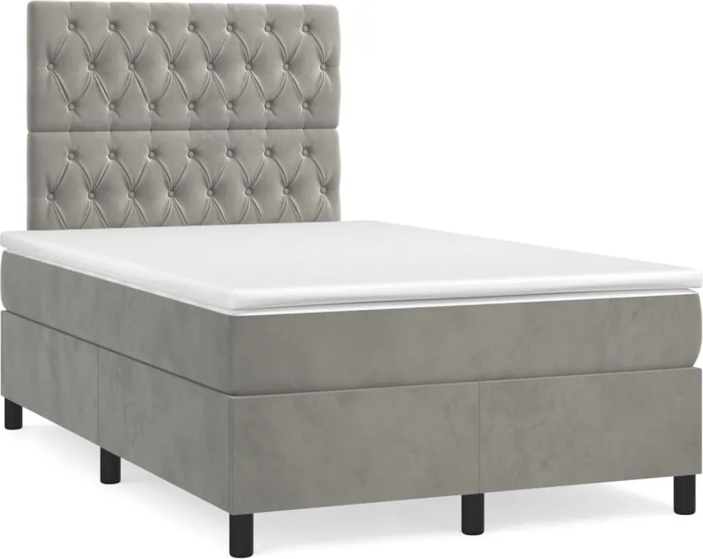 vidaXL világosszürke bársony rugós ágy matraccal 120 x 200 cm