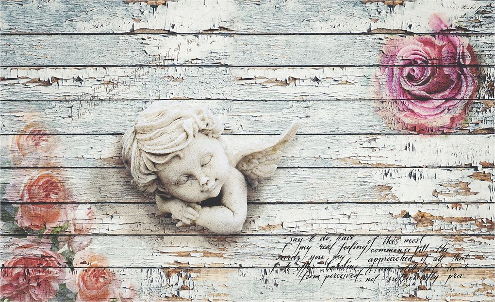 Fotótapéta flizelina Angyal a deszkákon Rózsák Vintage Elegancia 312x219 +ragasztó