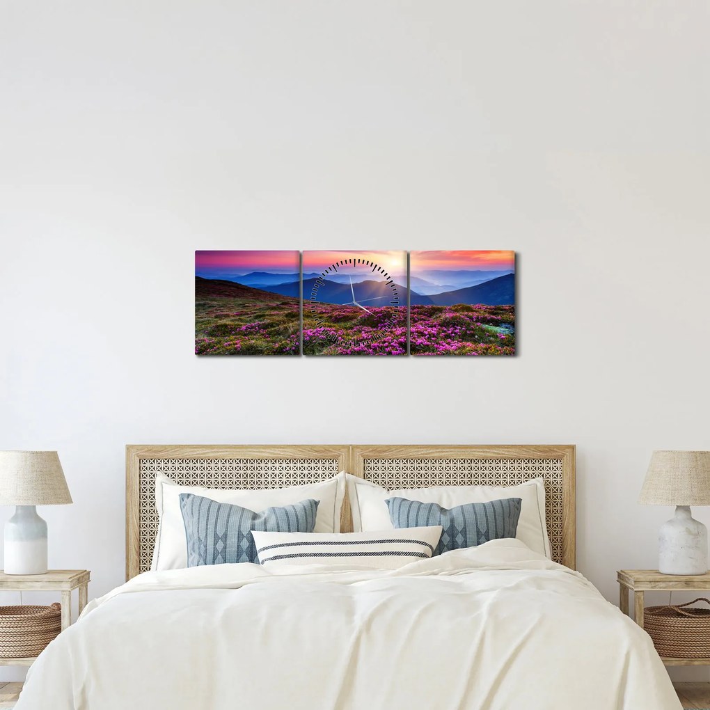 Kép - Hegyi virágzó táj (órával) (90x30 cm)