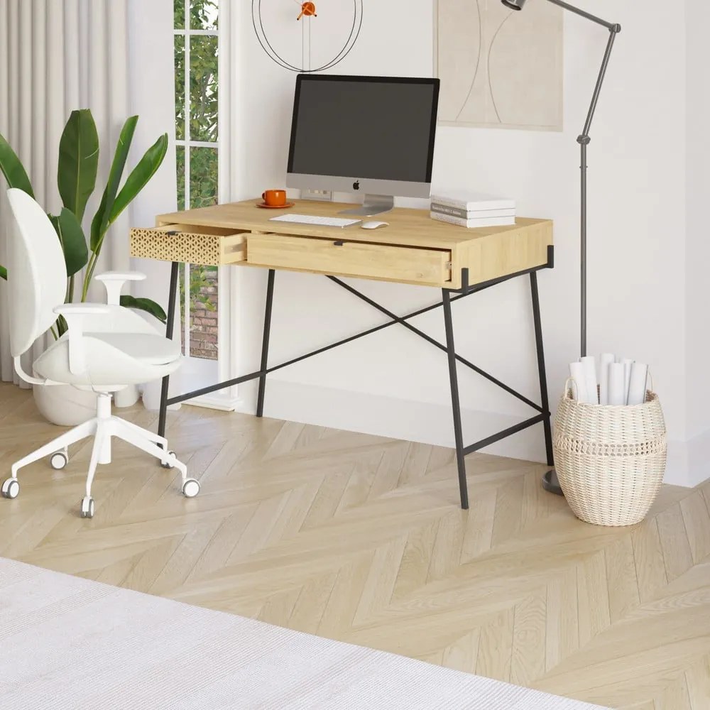 Íróasztal tölgyfa dekorral 60x110 cm Ecrin – Marckeric