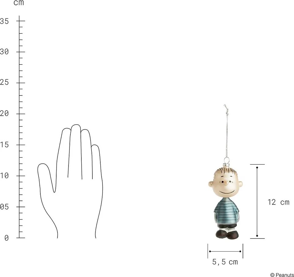PEANUTS üveg karácsonyfadísz, Linus, 12 cm
