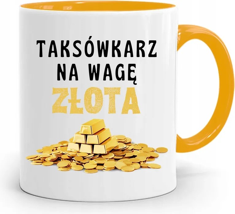 Sárga Bögre Taxisofőrnek Arany Mérleg Ajándék fényképes nyomtatással