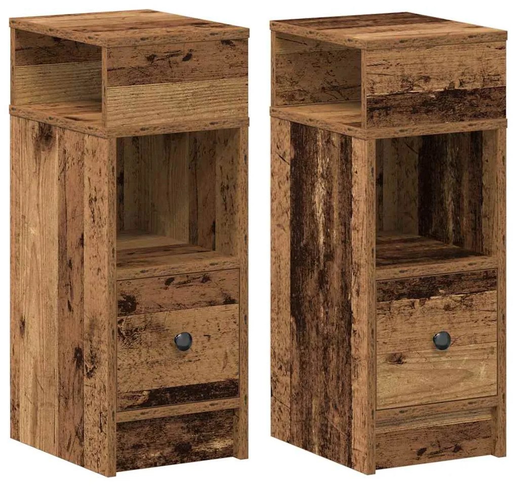 2 db antik fa színű éjjeliszekrény fiókkal 25x31x66 cm