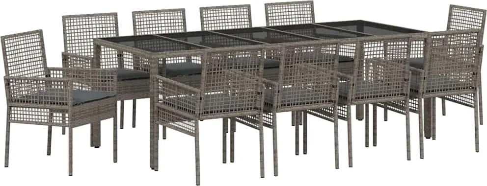 vidaXL Kert étkező szett 11 pcs Szürke polirattan