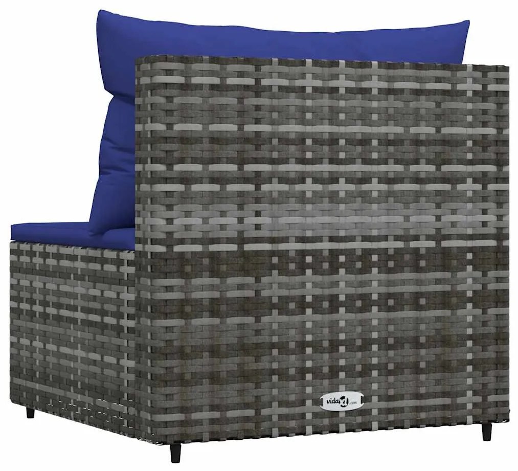 Szürke polyrattan kerti középső kanapé párnával