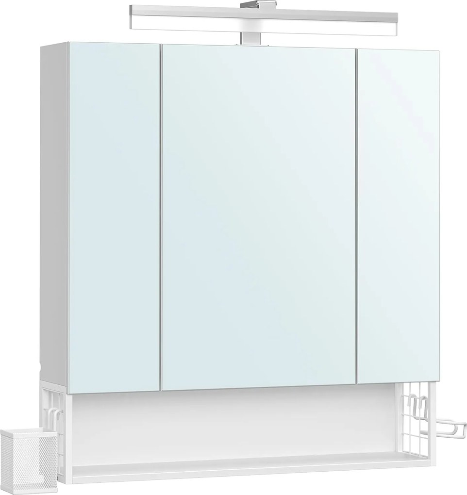 Fürdőszobaszekrény led világítással, konnektorokkal, 16,5 × 70 × 75 cm, felhőfehér színben