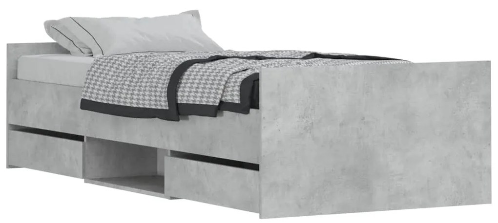 betonszürke ágykeret fej- és lábtámlával 100 x 200 cm