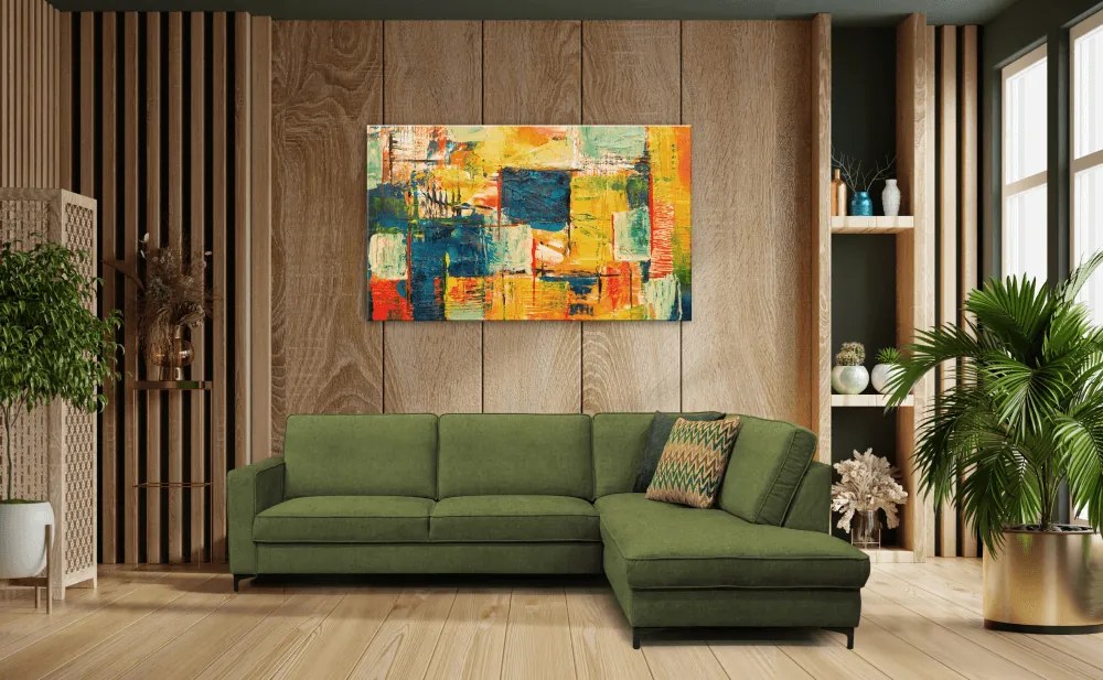 Széthúzható ülőgarnitúra, olíva zöld, jobbos, ERMON ROH