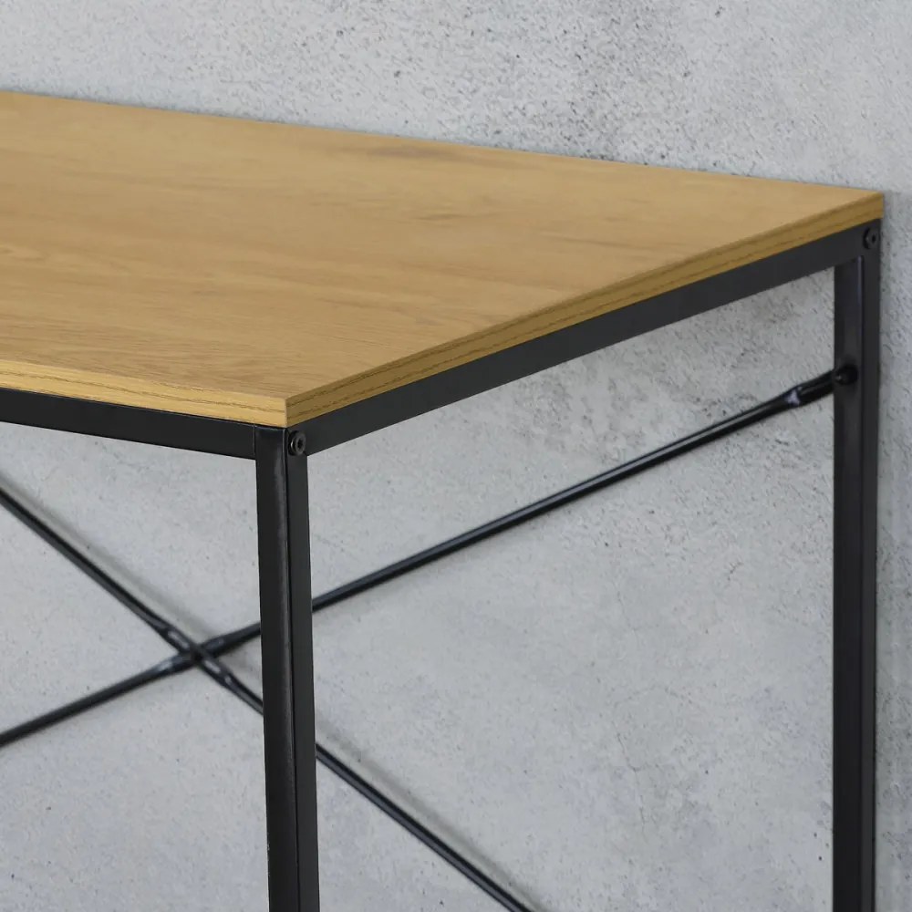 Polcos íróasztal, MDF, tölgy dekor, fekete fém GD-520