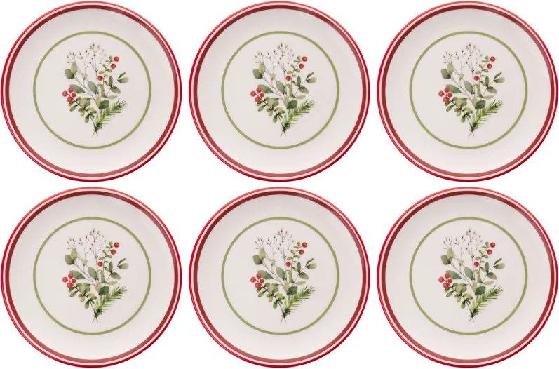 6 részes karácsonyi kerámia desszerttányér készlet Xmas Leaf