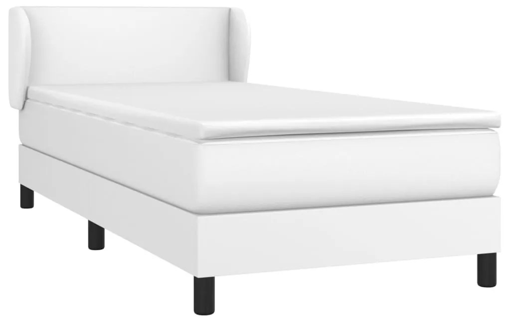 fehér műbőr rugós ágy matraccal 100 x 200 cm
