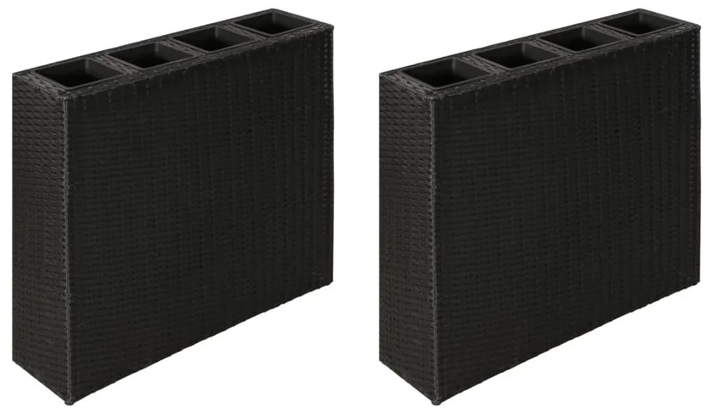 2 darab fekete polyrattan kerti magaságyás 4 kaspóval