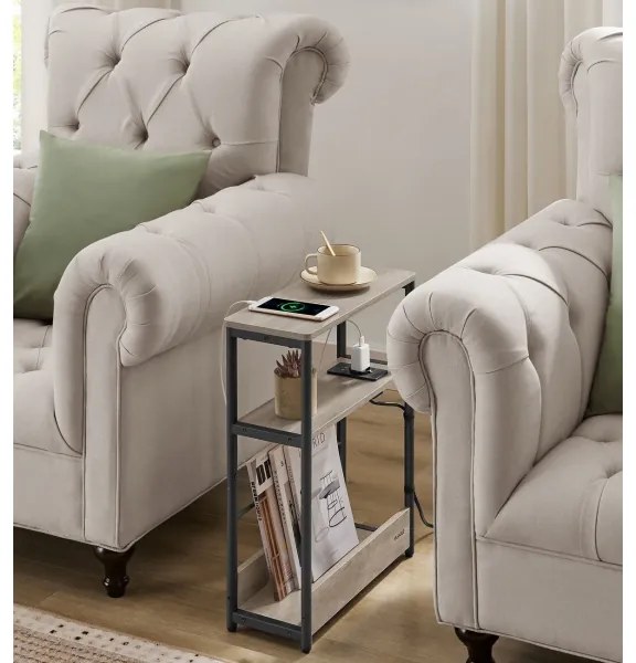 Oldalsó asztal beépített konnektorral és USB-portokkal ROD barna/fekete