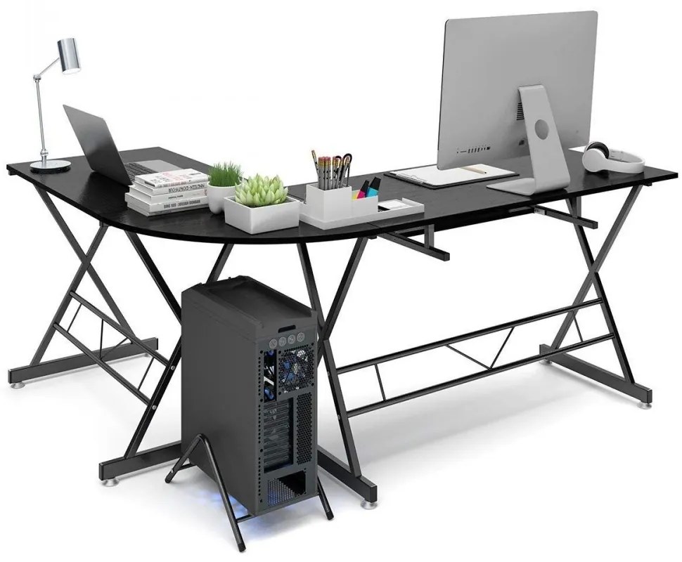 L alakú irodai asztal (fekete színben)