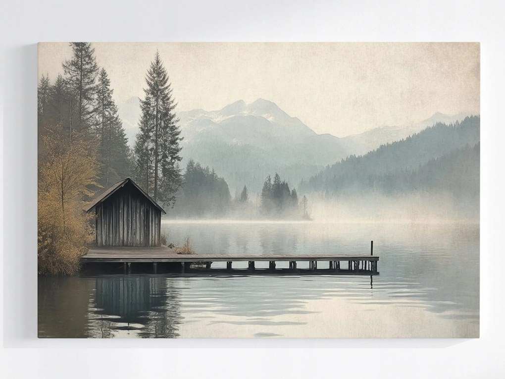 Poszter Tájkép Hegyek Erdő Tó Móló Kikötő 60x40